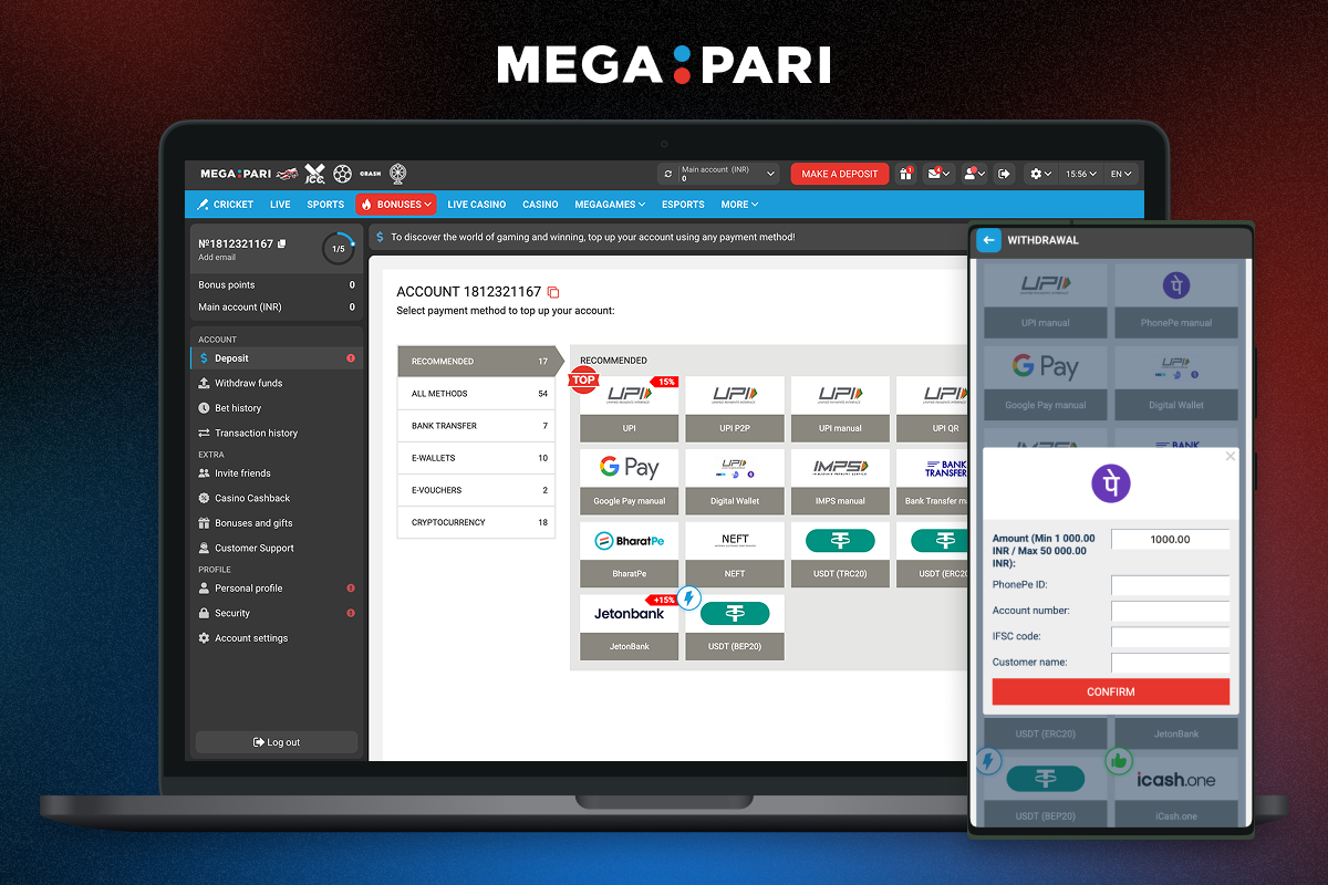 Megapari Payment Options for Players from India