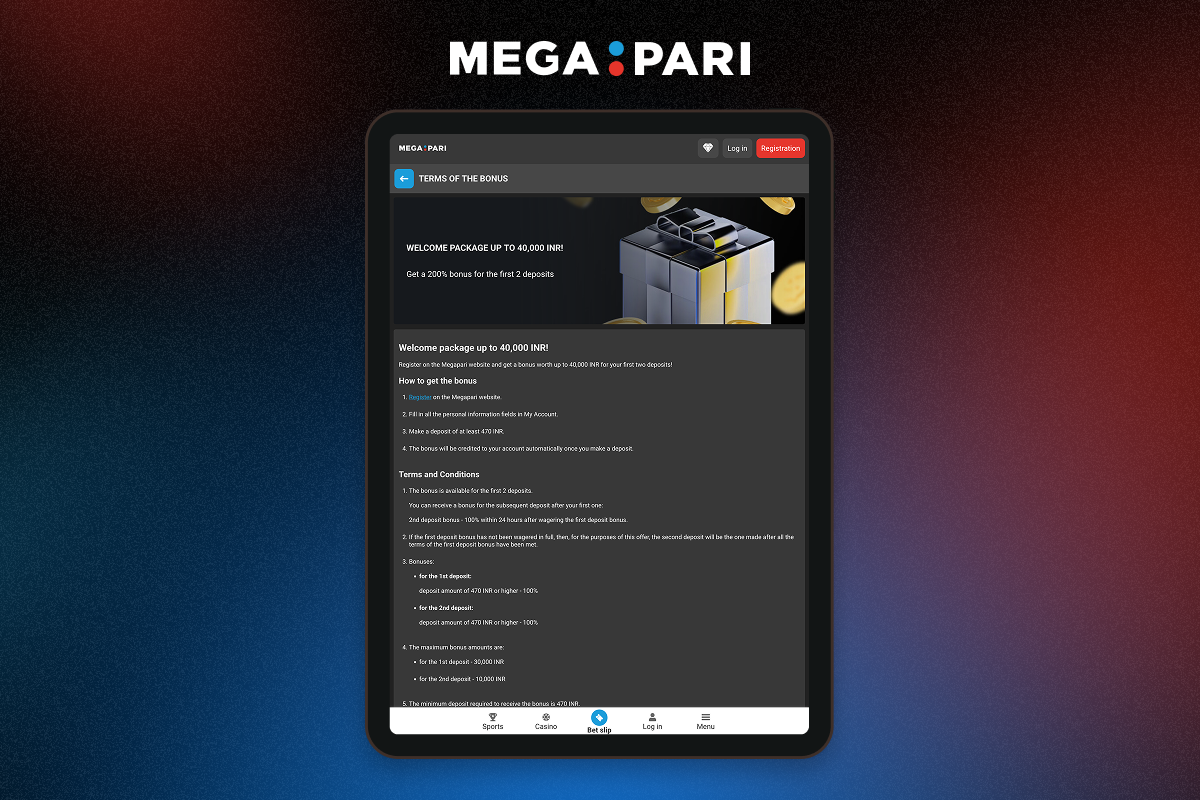 Welcome Bonus for new players at Megapari India
