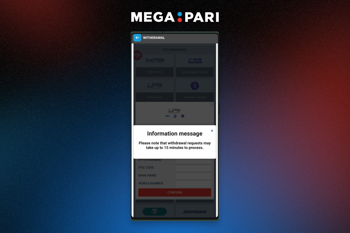Withdrawal Time at Megapari in India